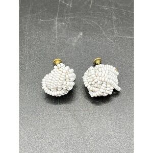 Vintage White Beaded Screw Back Earrings Unique Statement Accessory Jewelry